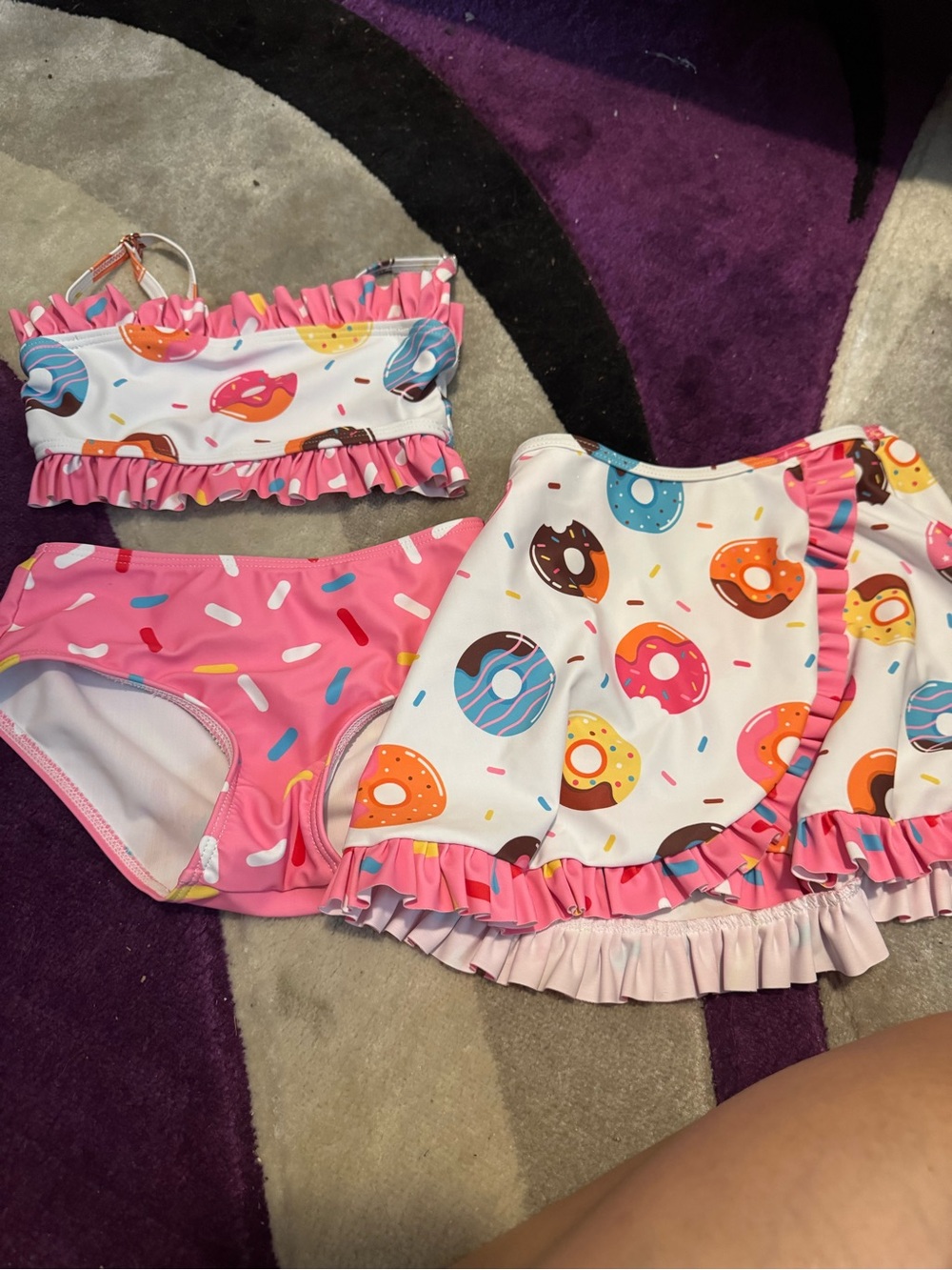 Girls Donut Print Ruffle Bikini Set in Pink & White
